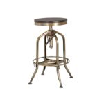 WREN Barstool with brass steel frame and black ash wood seat, featuring adjustable height for versatile use.