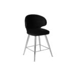 ORION Barstool with black velvet seat, silver angled legs, and integrated footrest, perfect for modern interiors.