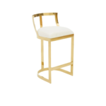 GADA White Barstool with ivory velvet seat, gold stainless steel frame, and curved backrest, ideal for modern and minimalist interiors.