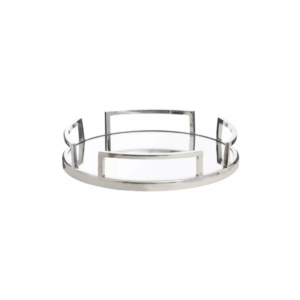 BARON Silver Tray with a stainless steel frame, silver finish, and mirrored center for a sleek, modern look.