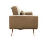 HARRO Sofa Bed in mink velvet with a convertible backrest, foam-padded seat, angular arms, and rose gold-finished metal legs for modern elegance.