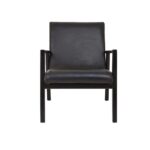 GENTS Chair in black leather upholstery with knot stitch detailing and black teak wood frame.