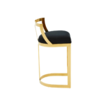 GADA Black Barstool with black velvet seat, gold stainless steel frame, and curved backrest, perfect for modern interiors.