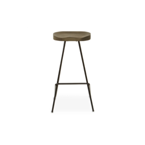 COLE Barstool with natural elm wood seat and black metal frame, featuring a footrest and angled legs for a stylish industrial look.