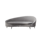 CYRUS Three-Seater Sofa in grey velvet with sculptural design, thick foam padding, and matte black metal legs for a modern, comfortable aesthetic.