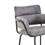 YORK Barstool in grey faux leather with padded seat, low back, flared armrests, and gold finish tubular legs with footrest for modern interiors.