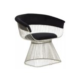 HARRO Black Chair with a curved black velvet backrest and silver-finished stainless steel frame for a contemporary and art deco aesthetic.