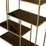 LLOYD Brushed Gold Shelf with stainless steel frame, brushed gold finish, and glass shelves, perfect for elegant storage and display at 210 cm tall.