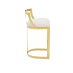 GADA White Barstool with ivory velvet seat, gold stainless steel frame, and curved backrest, ideal for modern and minimalist interiors.