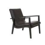 GENTS Chair in black leather upholstery with knot stitch detailing and black teak wood frame.