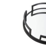 BARON Matt Black Tray with a geometric design, matt black stainless steel frame, and mirrored center for a bold modern aesthetic.