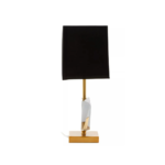 CAVALIER Table Lamp with smoked crystal geometric base, gold metal frame, and black shade, perfect for modern interiors.