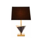 CAVALIER Table Lamp with smoked crystal geometric base, gold metal frame, and black shade, perfect for modern interiors.