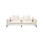 MILLER Sofa in cream fabric with linear detailing, low backrest, armrest-level design, and metal legs for modern decor.