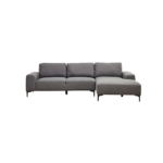 NELSON Sofa with three seats and a left chaise, upholstered in grey fabric with black metal legs for a modern and spacious living room centerpiece.