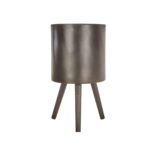 TRENT Large Planter with cylindrical body, renewable beechwood legs in gold finish, and durable fibreglass and magnesia construction.