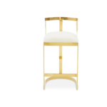 GADA White Barstool with ivory velvet seat, gold stainless steel frame, and curved backrest, ideal for modern and minimalist interiors.