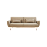 HARRO Sofa Bed in mink velvet with a convertible backrest, foam-padded seat, angular arms, and rose gold-finished metal legs for modern elegance.