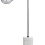 ORBIT Floor Lamp with a smoked glass shade, black powder-coated frame, marble base, adjustable arm, and integrated dimmer for modern and versatile lighting.