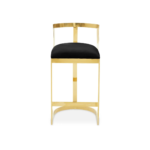 GADA Black Barstool with black velvet seat, gold stainless steel frame, and curved backrest, perfect for modern interiors.