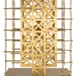 PONTES Table Lamp featuring a solid brass lattice design, brushed brass finish, integrated touch dimmer, and dual G9 sockets for modern elegance.