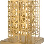 PONTES Table Lamp featuring a solid brass lattice design, brushed brass finish, integrated touch dimmer, and dual G9 sockets for modern elegance.