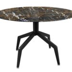 RAZOR Dining Table with a round black marble top and powder-coated black stainless steel legs, perfect for modern interiors.