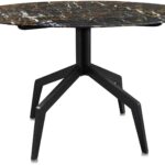 RAZOR Dining Table with a round black marble top and powder-coated black stainless steel legs, perfect for modern interiors.