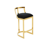 GADA Black Barstool with black velvet seat, gold stainless steel frame, and curved backrest, perfect for modern interiors.