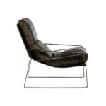 BASTIEN Black Lounge Chair with distressed genuine leather, cushioned backrest and seat, and sleek metallic frame for a modern industrial look.