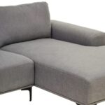 NELSON Sofa with three seats and a left chaise, upholstered in grey fabric with black metal legs for a modern and spacious living room centerpiece.