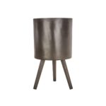 TRENT Large Planter with cylindrical body, renewable beechwood legs in gold finish, and durable fibreglass and magnesia construction.