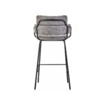 YORK Barstool in grey faux leather with padded seat, low back, flared armrests, and gold finish tubular legs with footrest for modern interiors.