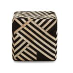 Black and white abstract leather LYLE Pouffe for modern interiors, versatile and stylish.