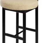 Modern SOSIS Bar Stool with rounded backrest, Trondheim upholstery, and a minimalist black frame. Perfect for stylish bar or kitchen settings.