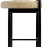 Modern SOSIS Bar Stool with rounded backrest, Trondheim upholstery, and a minimalist black frame. Perfect for stylish bar or kitchen settings.