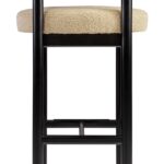 Modern SOSIS Bar Stool with rounded backrest, Trondheim upholstery, and a minimalist black frame. Perfect for stylish bar or kitchen settings.