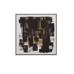 Abstract ARLO Wall Painting featuring black and white strokes with gold foil accents in a sleek wooden frame.