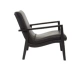 GENTS Chair in black leather upholstery with knot stitch detailing and black teak wood frame.