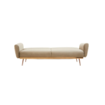 HARRO Sofa Bed in mink velvet with a convertible backrest, foam-padded seat, angular arms, and rose gold-finished metal legs for modern elegance.