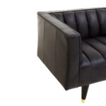 GEORGE Three-Seater Sofa in antique ebony genuine leather with flared arms, channel tufting, and mid-century inspired design.