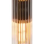 Modern cylindrical floor lamp made of solid brass and glass with a black and brushed brass finish. Features integrated dimmer and 4 E27 sockets.