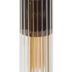 Modern cylindrical floor lamp made of solid brass and glass with a black and brushed brass finish. Features integrated dimmer and 4 E27 sockets.