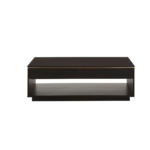 ELRIC Coffee Table with dark oak veneer finish, open shelf storage, and solid wood frame in a modern minimalist design.