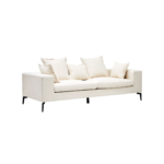 MILLER Sofa in cream fabric with linear detailing, low backrest, armrest-level design, and metal legs for modern decor.