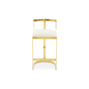 GADA White Barstool with ivory velvet seat, gold stainless steel frame, and curved backrest, ideal for modern and minimalist interiors.