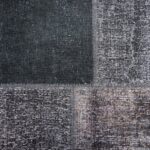 Grey Patchwork Wool Rug, 450x740 cm, handwoven from premium wool, featuring a vintage Turkish design with modern patchwork patterns in various grey tones.