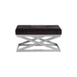 CLYNE Bench with black hair-on-hide leather seat and silver stainless-steel legs for modern decor.