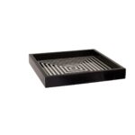 VOSS Square Tray with bold black-and-white 3D striped design, handcrafted wood with resin finish for serving or showcasing.