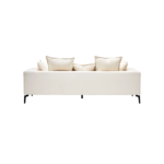 MILLER Sofa in cream fabric with linear detailing, low backrest, armrest-level design, and metal legs for modern decor.